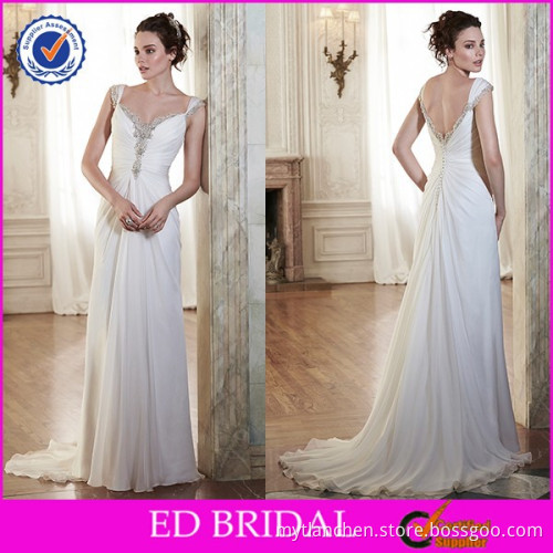 A-Line Cap Sleeve Flowing Chiffon Cheap Wedding Dresses Made In Thailand